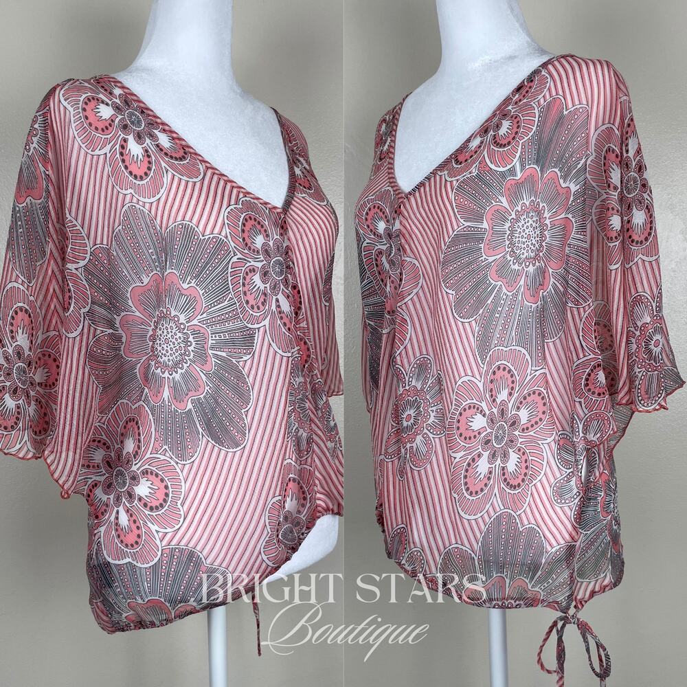 Rare Pink Silk Floral Top ALT ASO Lorelai Gilmore Girls Patterned V-Neck Y2K VTG - Picture 7 of 15